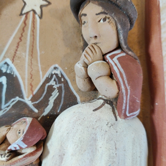 Nativity Wall Plaque Terra Cotta Pottery Handmade In Perú By B. Luck Vintage - Picture 4 of 8